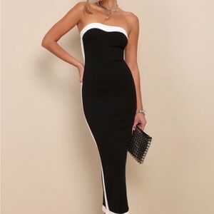 NEW Lulus Black and White Midi Strapless Dress